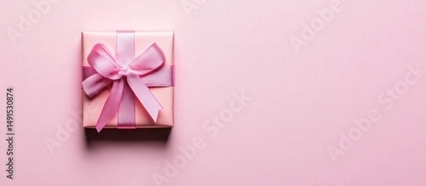 Obraz elegant pink gift box adorned with a lush bow on a minimalistic