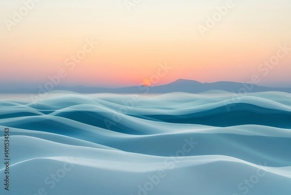 Fototapeta Serene Sunrise Over Wavy Sand Dunes