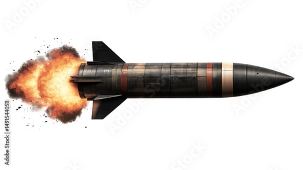 Obraz A guided missile rocket that can carry a nuclear warhead is isolated on a transparent background.