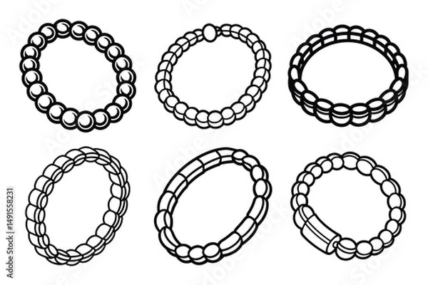 Obraz Set of bracelet solid line art vector illustration on white background.