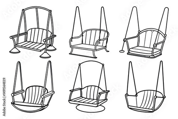 Obraz  Set of hand drawn swing chair line art vector illustration on white background.
