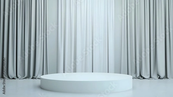Fototapeta Elegant white podium with curtains and lights
