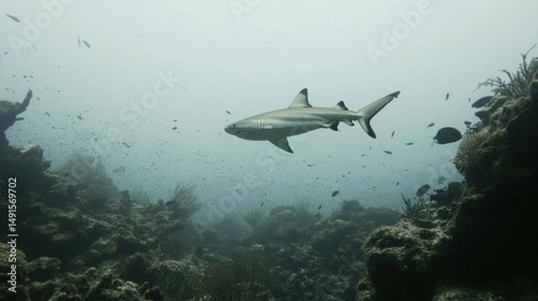 Fototapeta Gray shark in coral reef