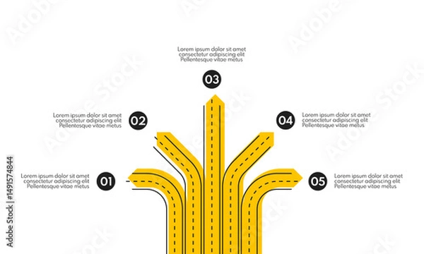 Obraz 5 different direction road lines, five options infographic template