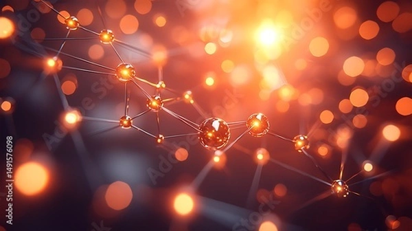 Fototapeta Sparkling network of connected luminous spheres