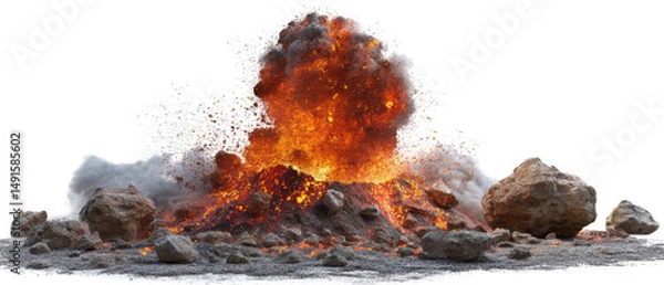 Fototapeta Volcanic eruption with lava and smoke explosion.