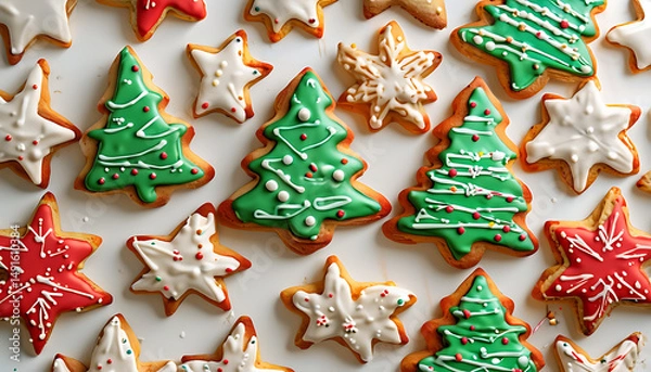 Obraz christmas cookies shaped like stars and trees