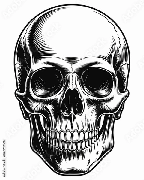Fototapeta Human skull isolated on white background. Design element for poster, card, banner, t shirt, emblem, sign. Vector illustration