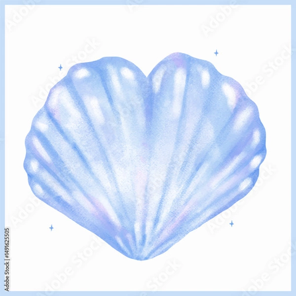 Obraz Pastel Blue SeasShell Heart shape Seashell Watercolor