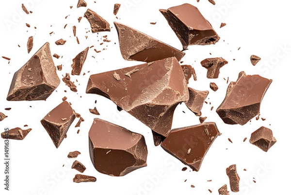 Fototapeta Chocolate chunks on a black background  isolated on white background.png isolated on transparent background 