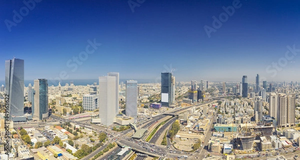 Fototapeta Panoramic Shot Of Tel Aviv And Ramat Gan Skyline