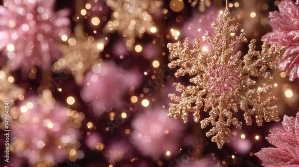 Fototapeta Close-up of a delicate snowflake resting on a tree branch in soft natural light.