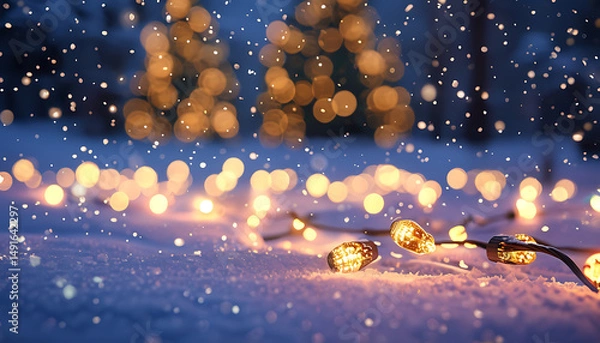 Obraz christmas lights glowing softly in the snow