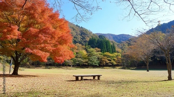 Obraz bench in autumn park