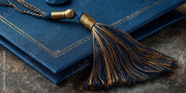 Obraz Commencement Celebration: A close-up shot showcases a blue graduation cap with a tassel, embodying education, achievement, and the culmination of academic dedication.