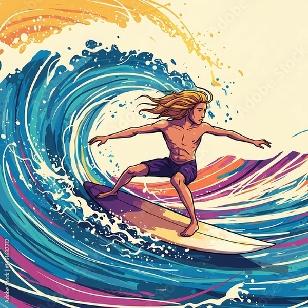 Obraz Ride the Rainbow Wave AI Generated