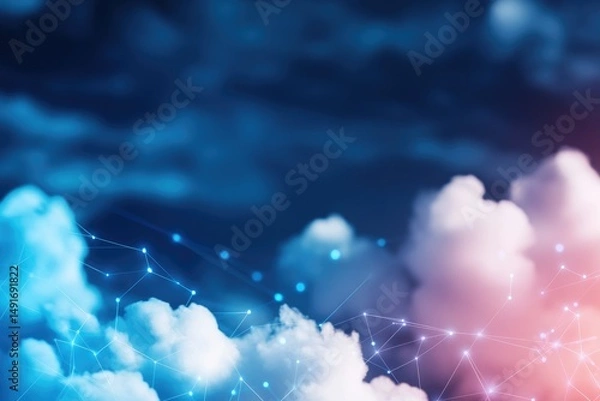 Fototapeta Digital network in the clouds conceptual data connection with sky and geometric patterns