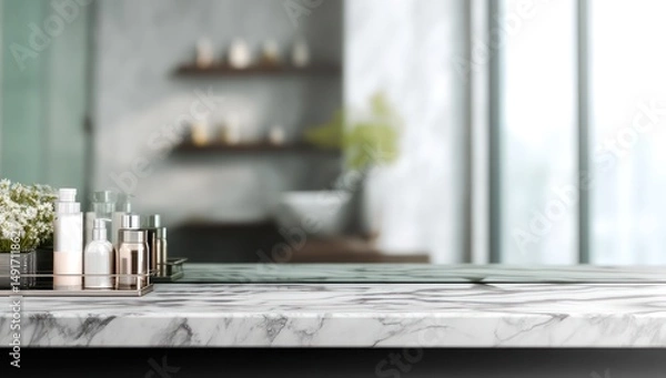 Obraz Subtle bathroom scene with a marble countertop, designed for product photography and display.