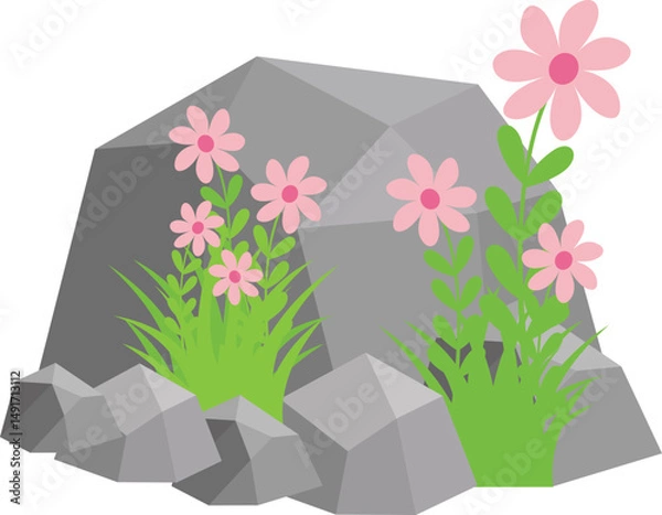 Obraz Rock And Grass With Wildflower