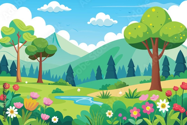 Obraz summer landscape with mountain vector illustration