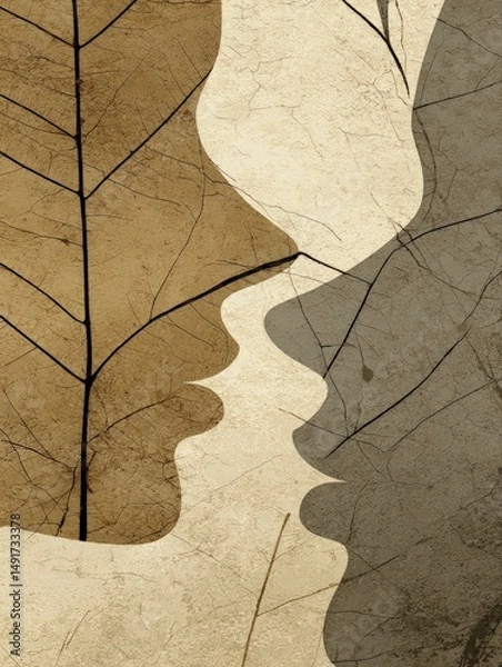 Fototapeta Artistic representation of human connection abstract nature illustration minimalist style profile view emotion