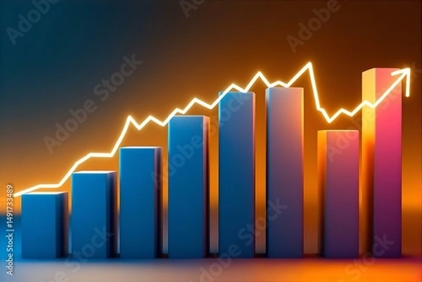Fototapeta Stock Market Growth Chart: Upward Trend Bar Graph Illustration for Financial Analysis & Investment Success in Business & Finance