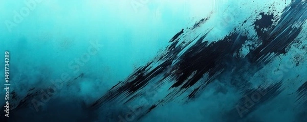 Fototapeta abstract teal and black textured painting with dynamic diagonal brush strokes evoking energy and movement
