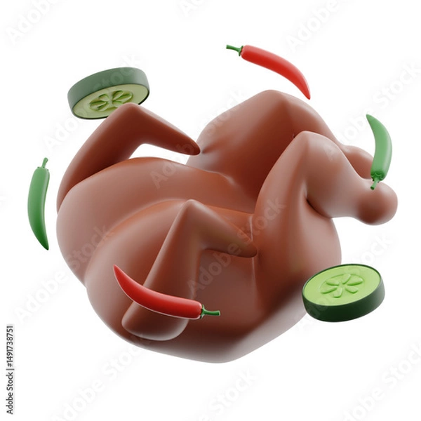 Obraz 3d illustration of roast chicken with vegetables