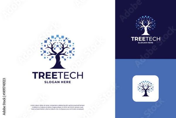 Fototapeta Digital tree tech logo design template
