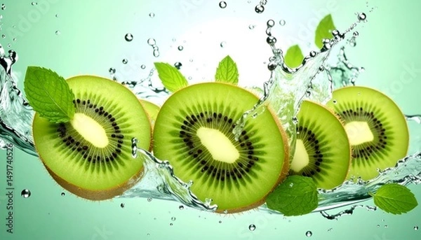 Fototapeta Refreshing Kiwi Splash: A Burst of Zesty Green
