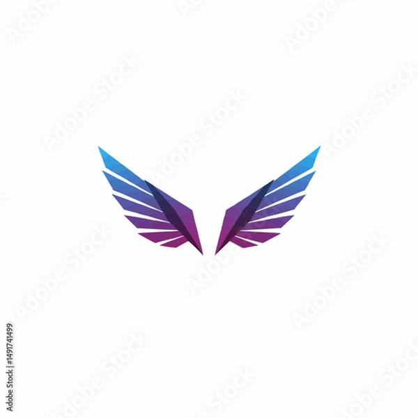 Obraz Colorful, symmetrical wings with gradient color. Geometric, triangle design on a white background