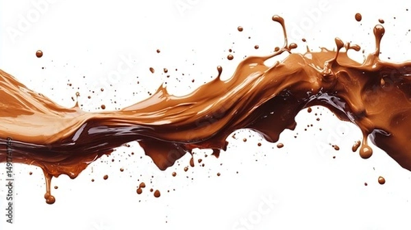 Fototapeta Dynamic brown liquid splash, swirling and splattering against a white background, showcasing texture and movement