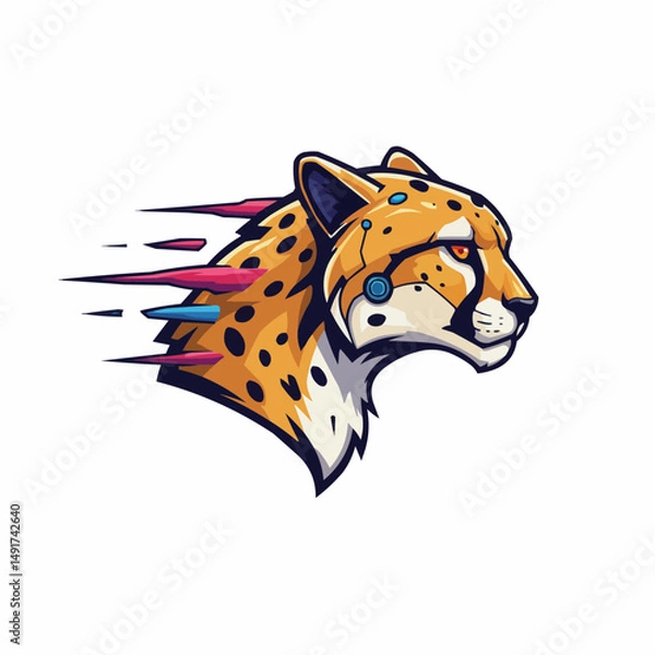 Fototapeta Modern vector illustration of a big cat in motion with vibrant colors and sharp lines
