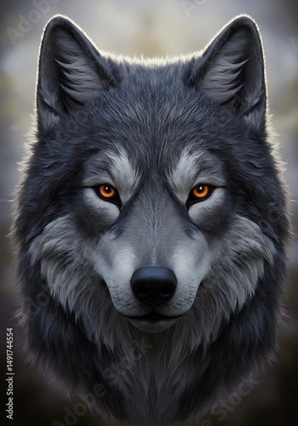 Fototapeta Eyes of the Wild: A Digital Wolf Portrait