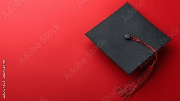 Fototapeta Graduation cap with copy space. Education, learning, graduation concept. Top view