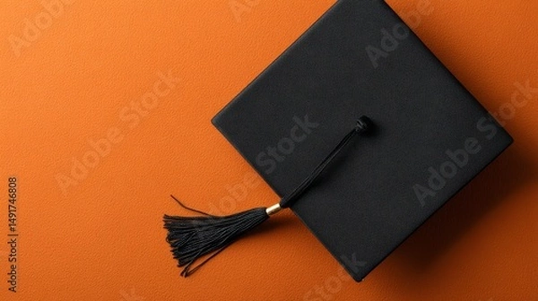 Fototapeta Graduation cap with copy space. Education, learning, graduation concept. Top view
