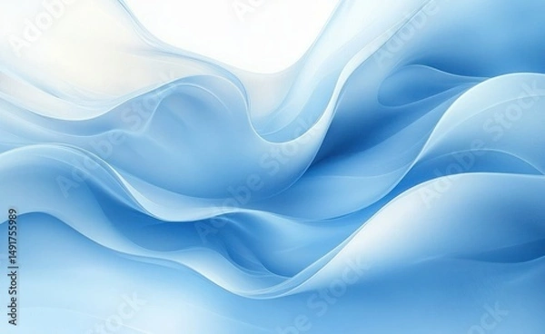 Fototapeta Soft flowing waves of translucent blue and white hues blending smoothly in an abstract fluid motion creating a calm and soothing visual effect