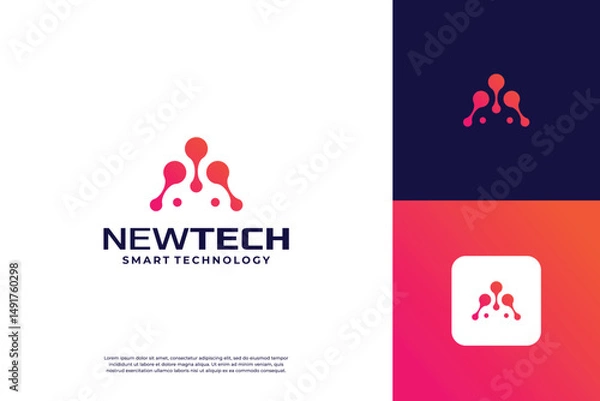 Fototapeta Initial letter A logo for technology. Abstract dot connection logo design.