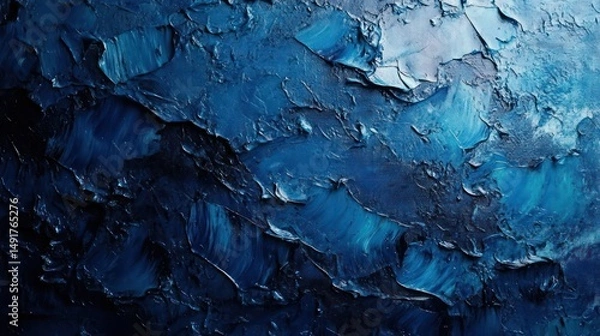 Fototapeta close-up of textured thick brush strokes with dark and light blue oil paint creating a dynamic abstract surface