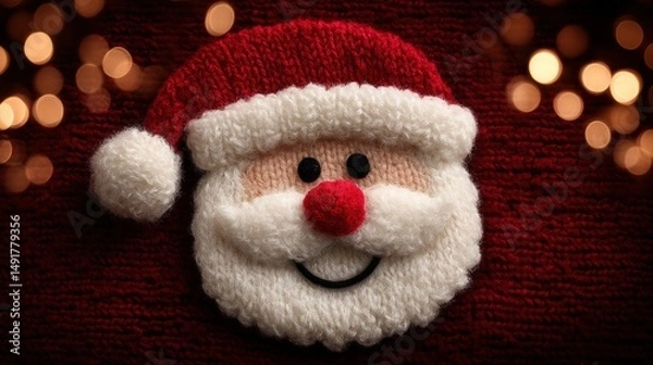 Fototapeta Close-up of a Santa Claus face mask with red nose and white beard on a white background.