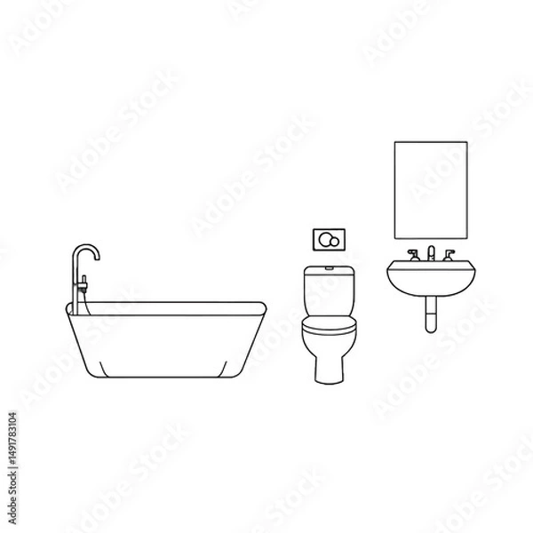 Obraz Line Drawing Of Bathroom Fixtures And Accessories