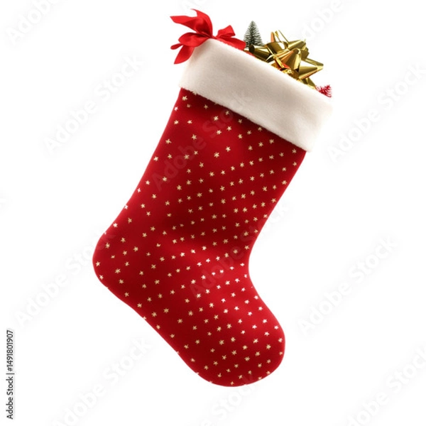 Obraz Red Christmas stocking filled with gifts and a bow a festive holiday decoration