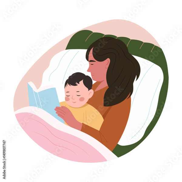 Obraz A flat style illustration showing bedtime story