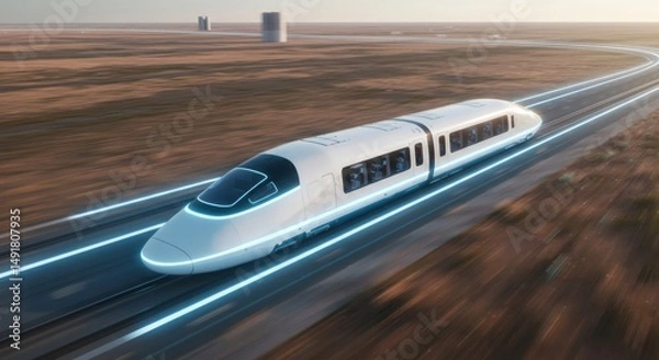 Fototapeta futuristic bullet train or hyperloop ultrasonic train