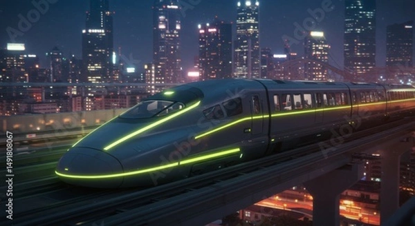 Fototapeta futuristic bullet train or hyperloop ultrasonic train