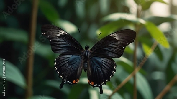 Obraz Black butterfly in lush greenery