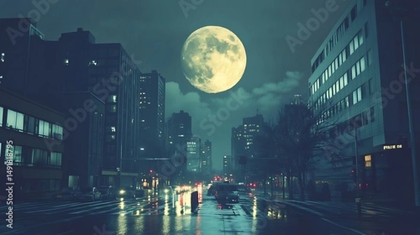 Fototapeta A giant moon hanging low in the valley.

