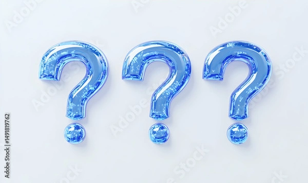 Obraz Three Transparent Blue Question Marks on Light Background