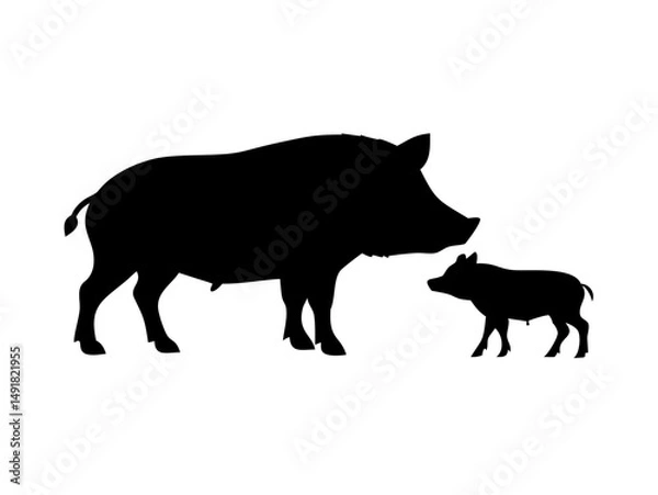 Obraz Wild Boar and Piglet Silhouettes