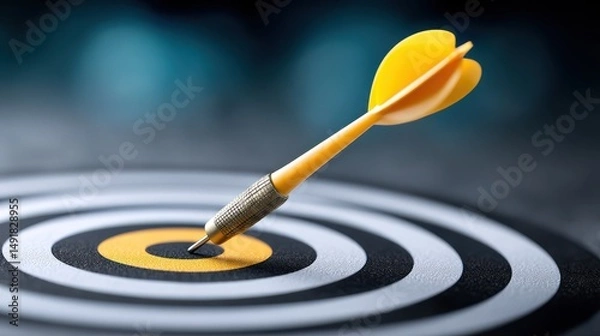 Fototapeta one spotlight in a dark room pointing to a glowing target, symbol of focus in adversity